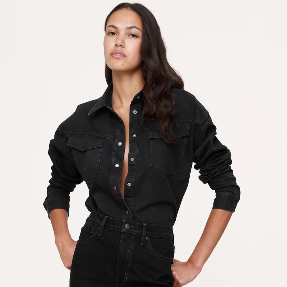 New! BANANA REPUBLIC Western-style Shirt, Size Large, Black Denim